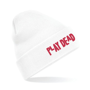 White Beanie PLAY DEAD RED